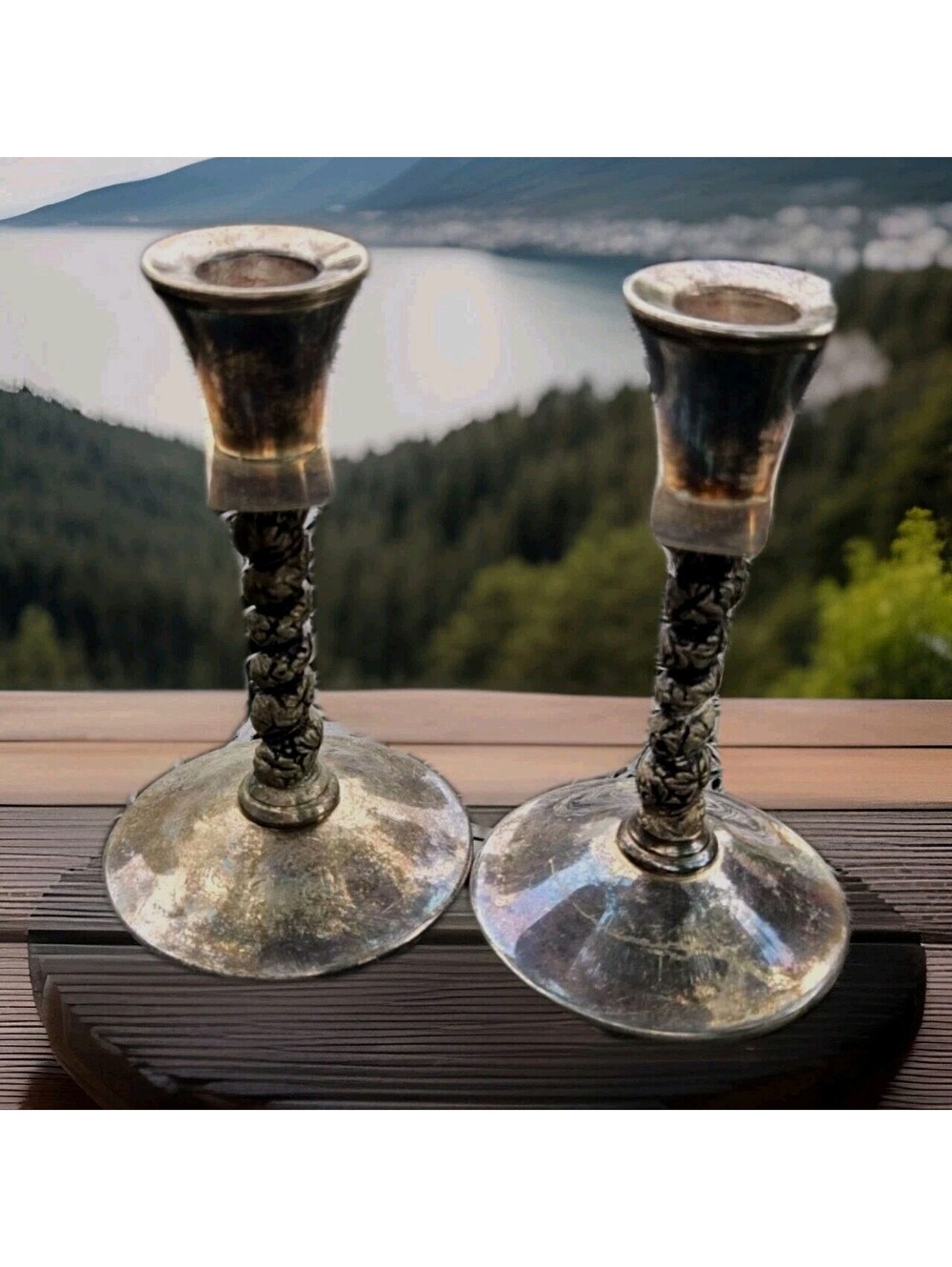 Vintage Pair Of Israel Freeman & Sons Twist Silverplate Candlesticks